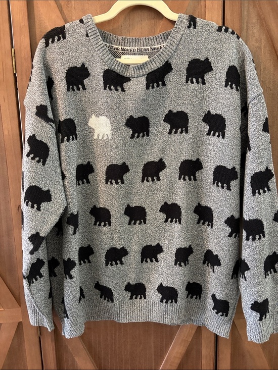 Parkhurst Other - 🇨🇦BEAR NAKED by PARKHURST Vintage All Over Bear Pattern Knit Sweater Grey Black